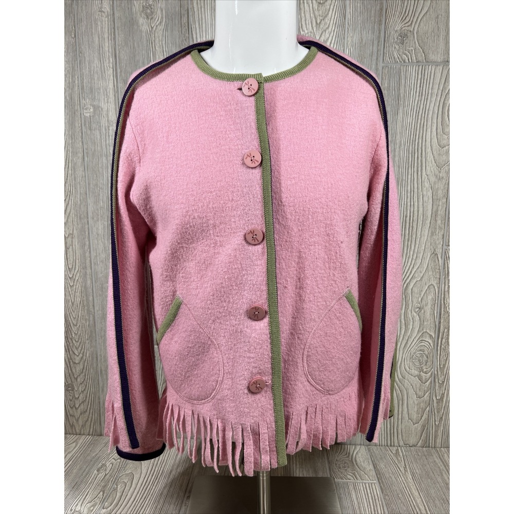 Heart of Palm Pink Fringe Button Up with Attached Shawl Jacket Womens SZ M